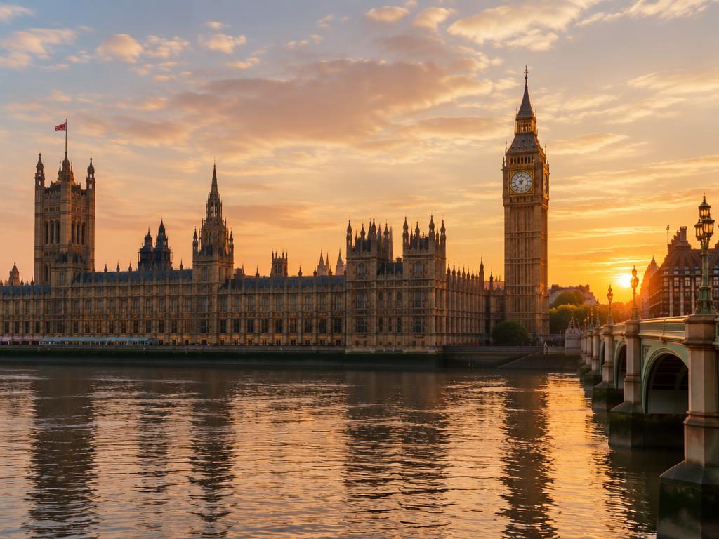 Big Ben et le Parlement au bord de la Tamise à Londres au coucher du soleil